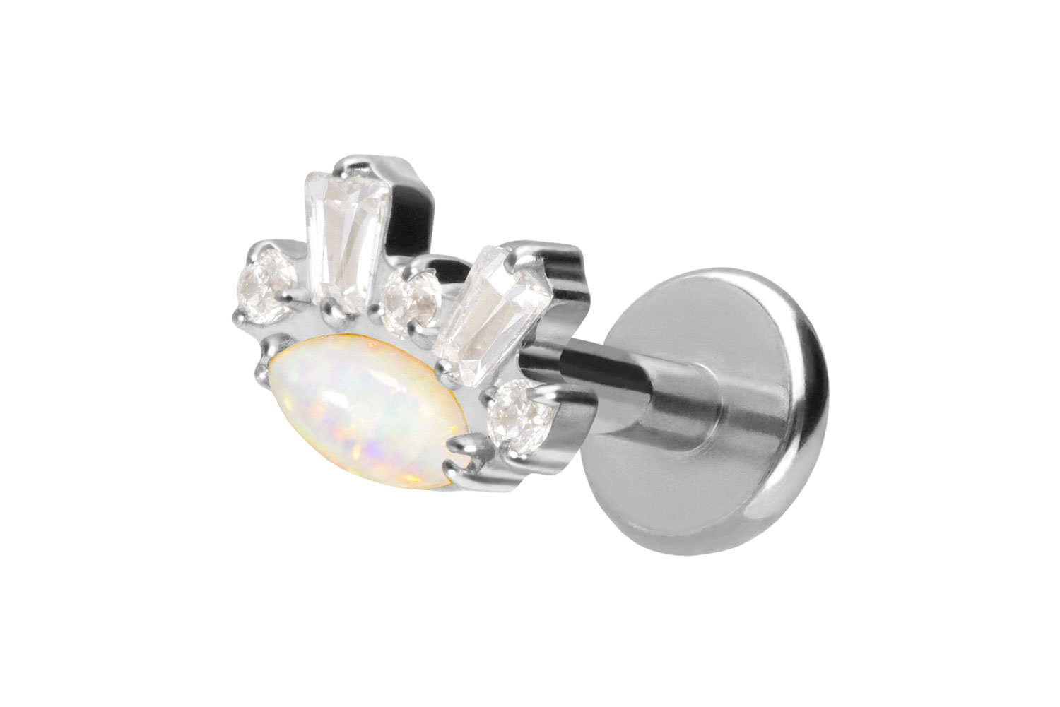 Titan Labret Piercing mit Push Fit SYNTHETISCHER OPAL + KRISTALLE